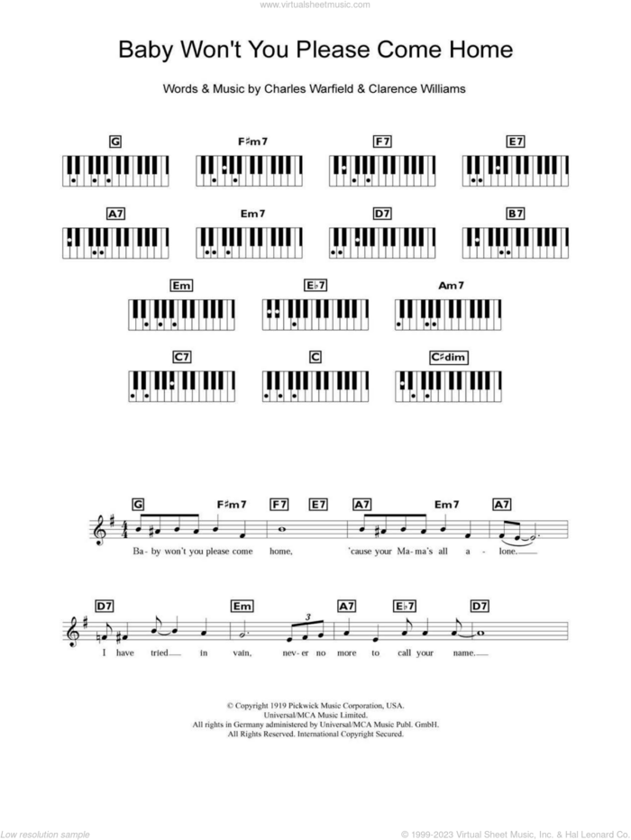 Baby Won't You Please Come Home sheet music for piano solo (chords, lyrics, melody) by Bessie Smith, Charles Warfield and Clarence Williams, intermediate piano (chords, lyrics, melody)