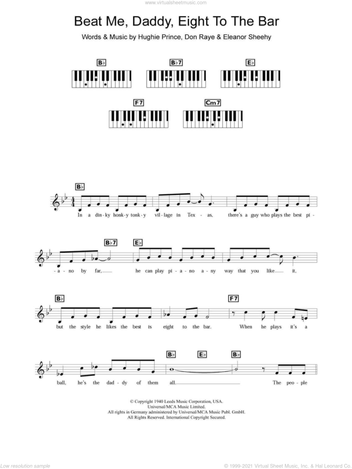 Beat Me Daddy, Eight To The Bar sheet music for piano solo (chords, lyrics, melody) by The Andrews Sisters, Don Raye, Eleanor Sheehy and Hughie Prince, intermediate piano (chords, lyrics, melody)
