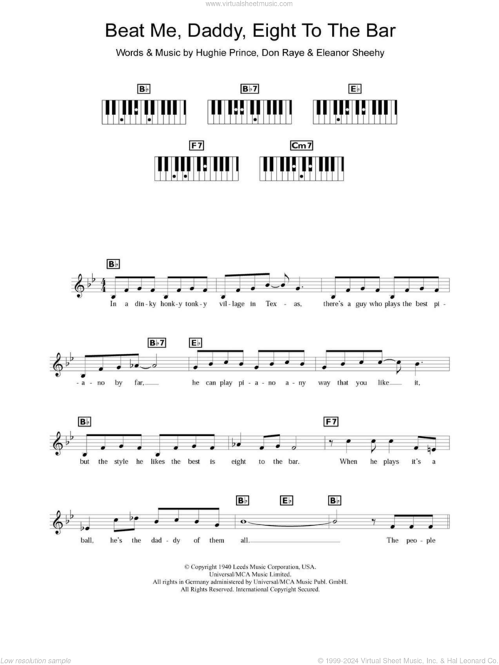 Beat Me Daddy, Eight To The Bar sheet music for piano solo (chords, lyrics, melody) by The Andrews Sisters, Don Raye, Eleanor Sheehy and Hughie Prince, intermediate piano (chords, lyrics, melody)