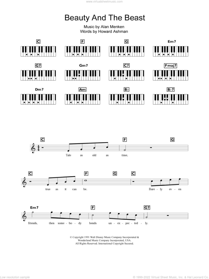 Beauty And The Beast sheet music for piano solo (keyboard) by Alan Menken, Beauty And The Beast, Alan Menken & Howard Ashman and Howard Ashman, intermediate piano (keyboard)