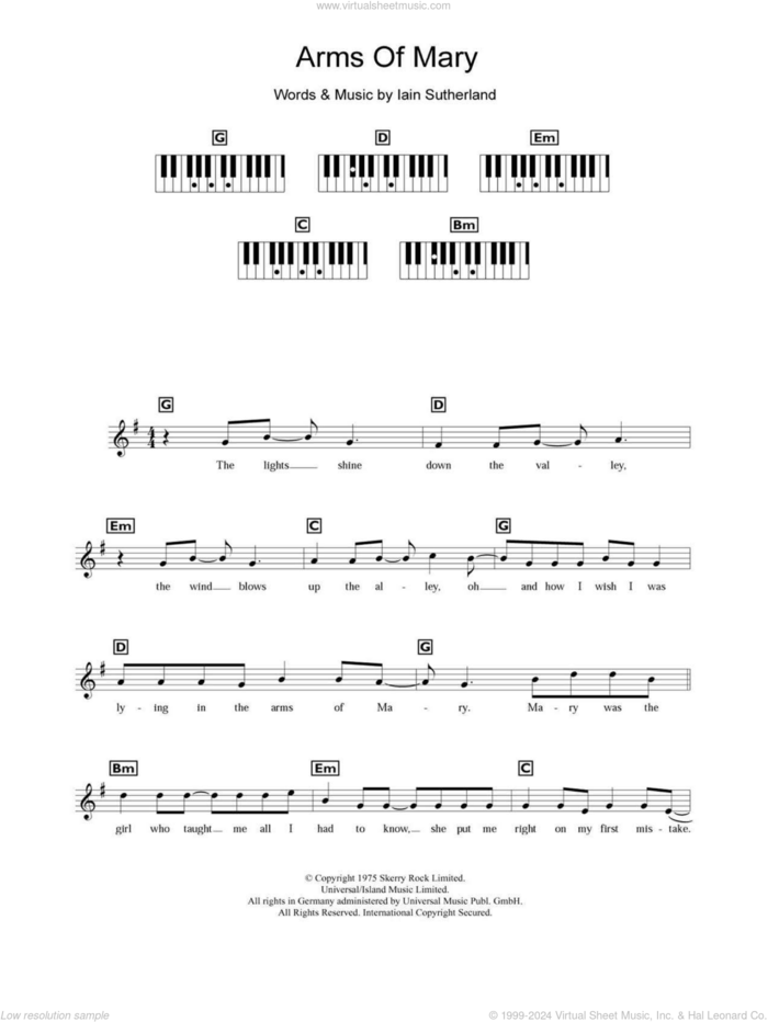 Arms Of Mary sheet music for piano solo (chords, lyrics, melody) by Boyzone and Iain Sutherland, intermediate piano (chords, lyrics, melody)