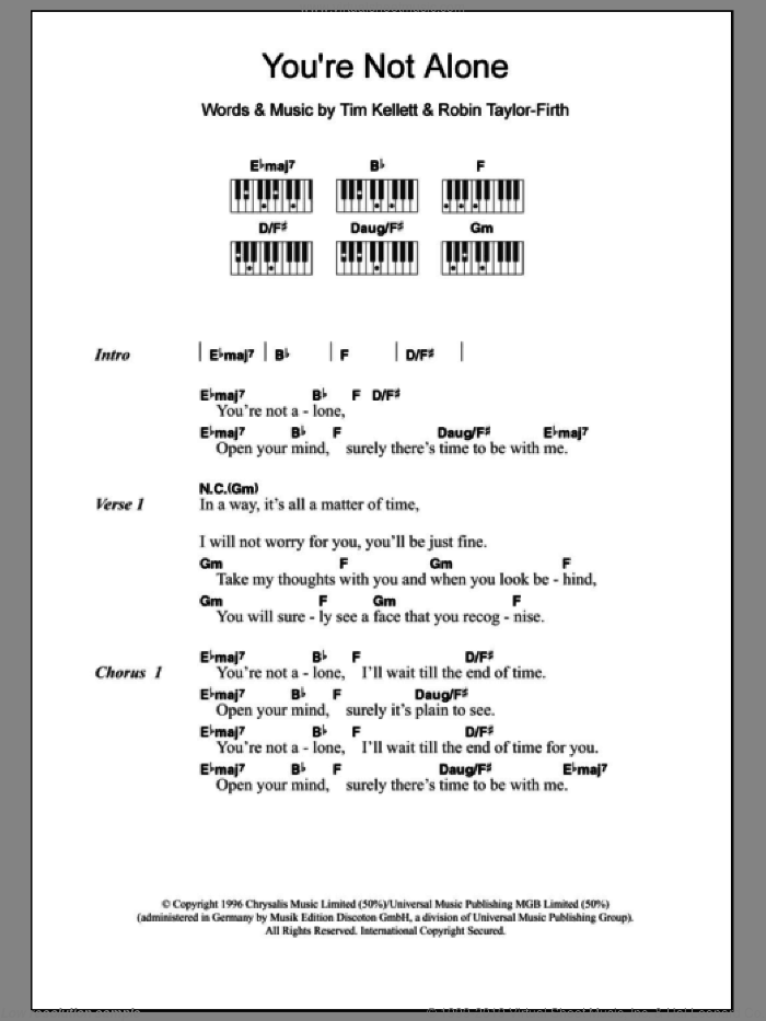 Olive You Re Not Alone Sheet Music For Piano Solo Chords Lyrics Melody