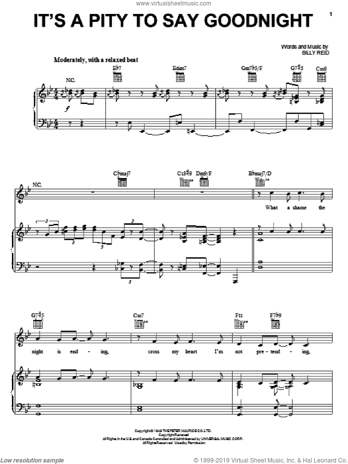 It's A Pity To Say Goodnight sheet music for voice, piano or guitar by Ella Fitzgerald and Billy Reid, intermediate skill level