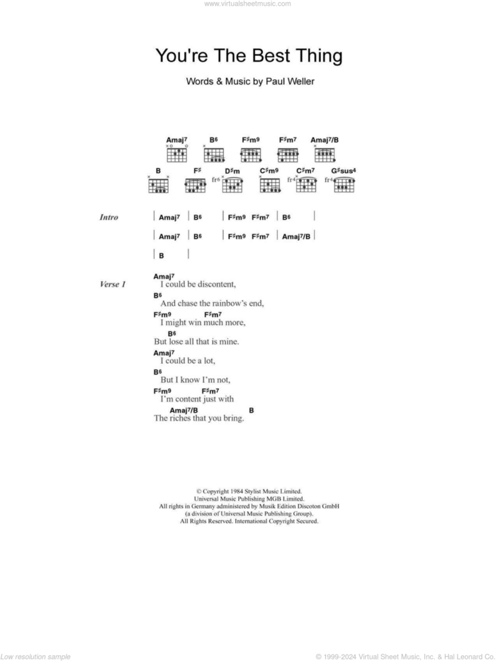 You're The Best Thing sheet music for guitar (chords) by The Style Council and Paul Weller, intermediate skill level