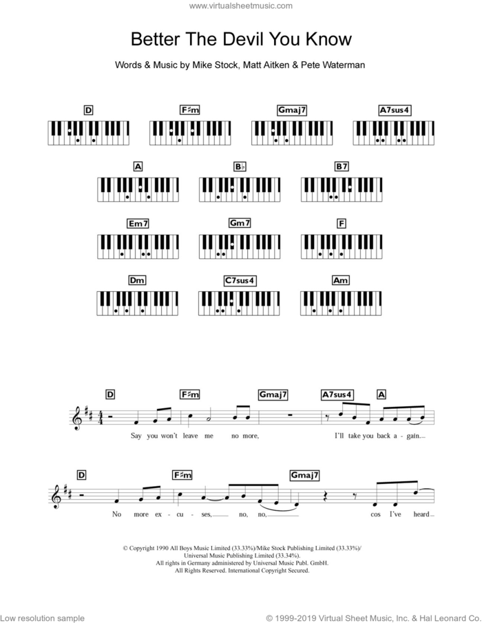 Better The Devil You Know sheet music for piano solo (keyboard) by Steps, Matt Aitken, Mike Stock and Pete Waterman, intermediate piano (keyboard)