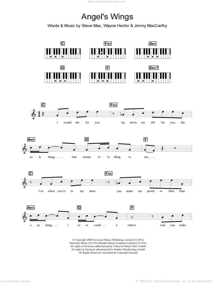 Angel's Wings sheet music for piano solo (chords, lyrics, melody) by Westlife, Jimmy MacCarthy, Steve Mac and Wayne Hector, intermediate piano (chords, lyrics, melody)