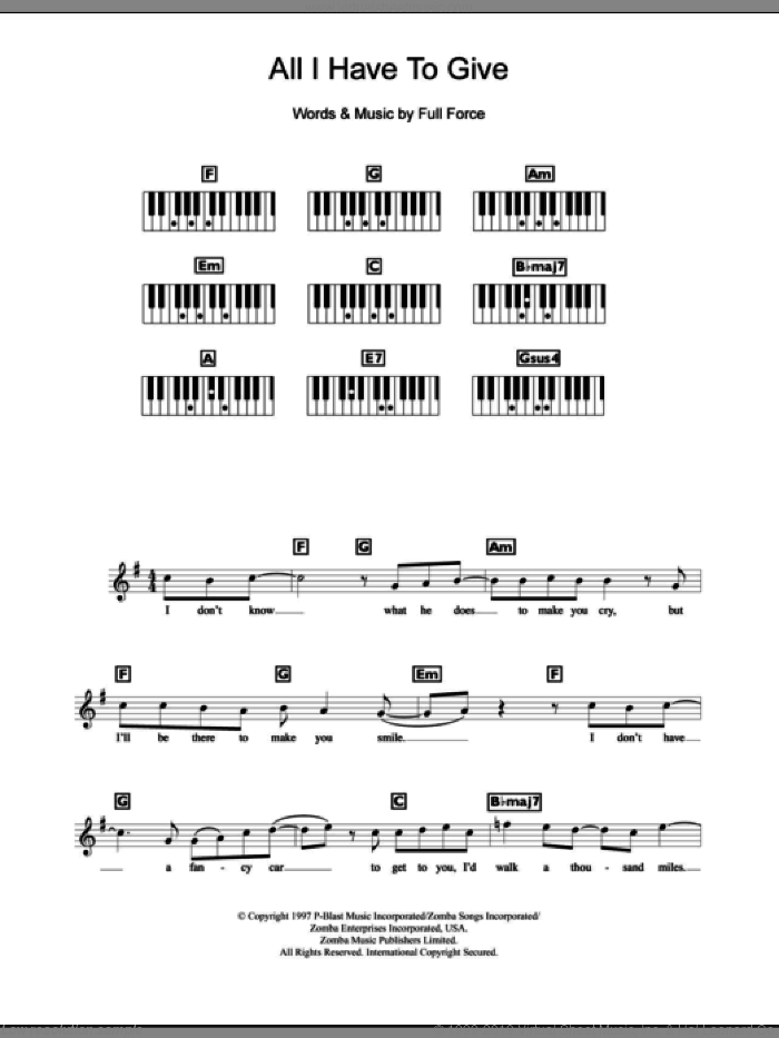 All I Have To Give sheet music for piano solo (chords, lyrics, melody) by Backstreet Boys and Full Force, intermediate piano (chords, lyrics, melody)