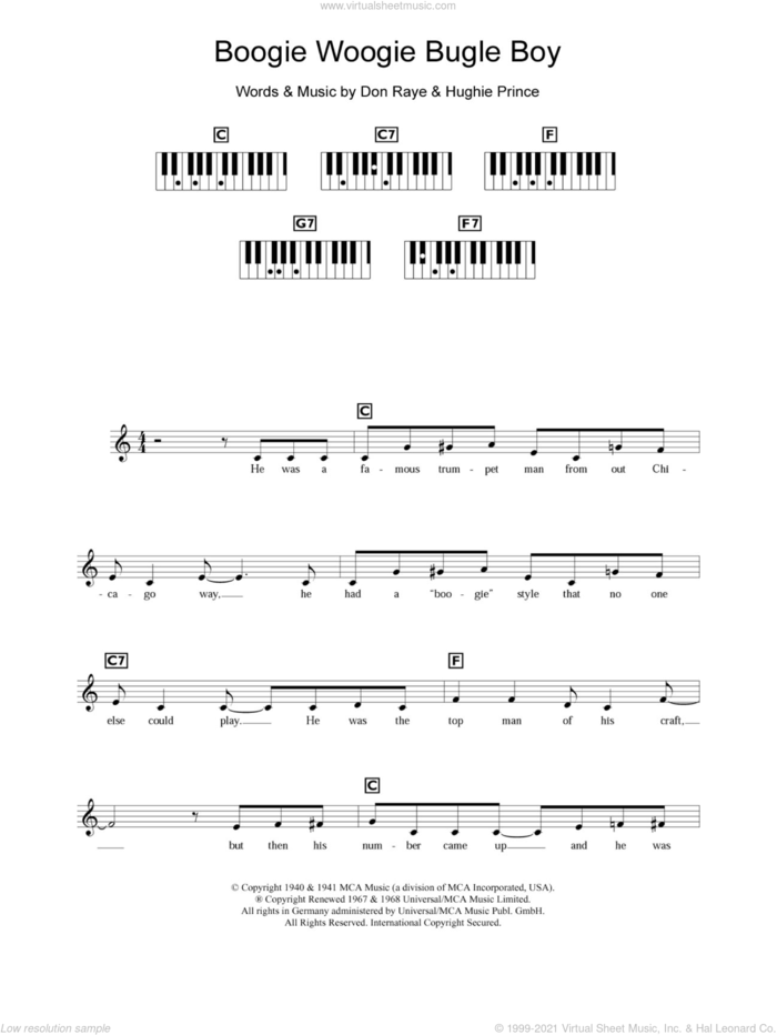 Boogie Woogie Bugle Boy sheet music for piano solo (keyboard) by The Andrews Sisters, Don Raye and Hughie Prince, intermediate piano (keyboard)