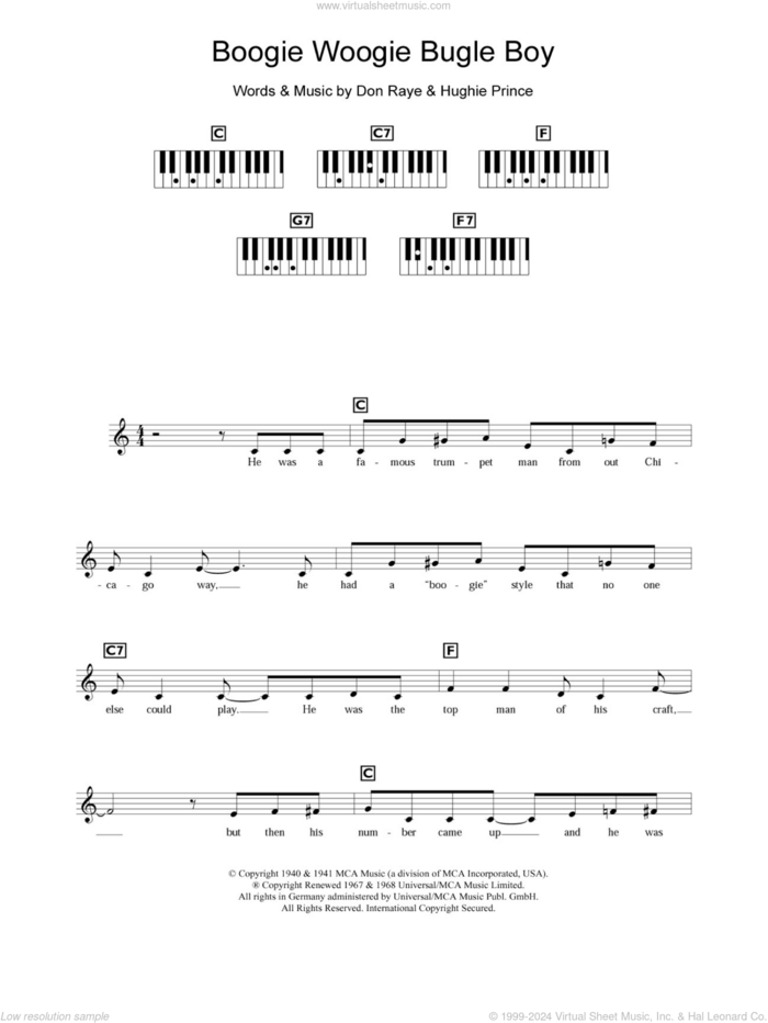 Boogie Woogie Bugle Boy sheet music for piano solo (keyboard) by The Andrews Sisters, Don Raye and Hughie Prince, intermediate piano (keyboard)