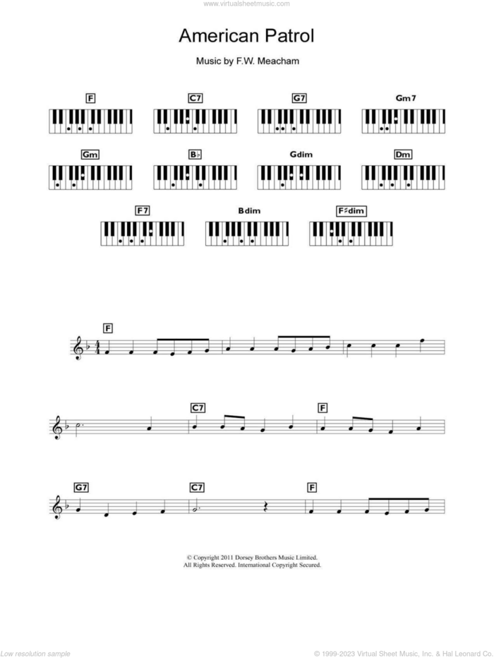 American Patrol sheet music for piano solo (chords, lyrics, melody) by F.W. Meacham and Glenn Miller, intermediate piano (chords, lyrics, melody)