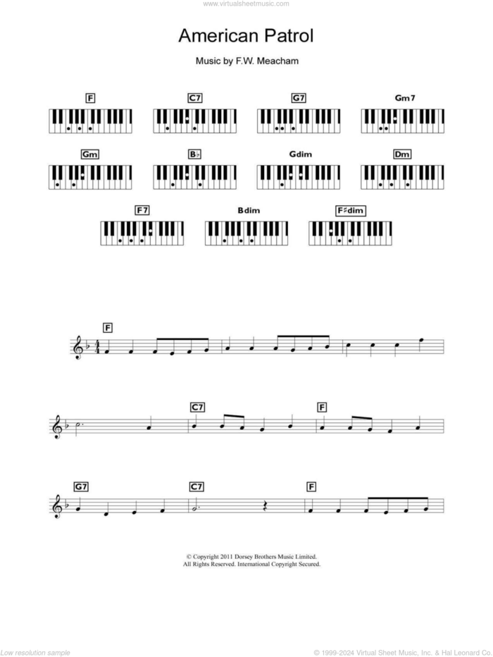 American Patrol sheet music for piano solo (chords, lyrics, melody) by F.W. Meacham and Glenn Miller, intermediate piano (chords, lyrics, melody)