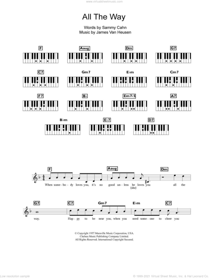 All The Way sheet music for piano solo (chords, lyrics, melody) by Frank Sinatra, Jimmy van Heusen and Sammy Cahn, wedding score, intermediate piano (chords, lyrics, melody)