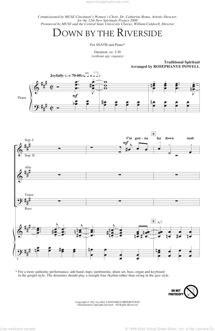 Down By The Riverside sheet music for choir (SATB: soprano, alto, tenor, bass) by Rosephanye Powell and Miscellaneous, intermediate skill level