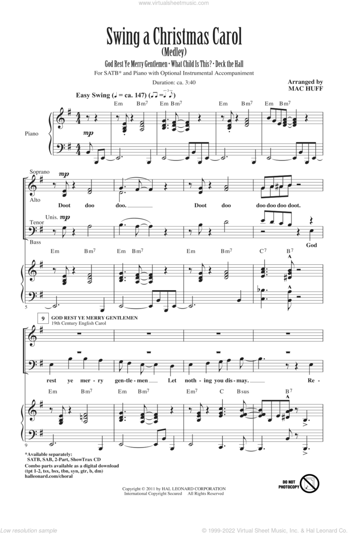 Swing A Christmas Carol (Medley) sheet music for choir (SATB: soprano, alto, tenor, bass) by Mac Huff, intermediate skill level