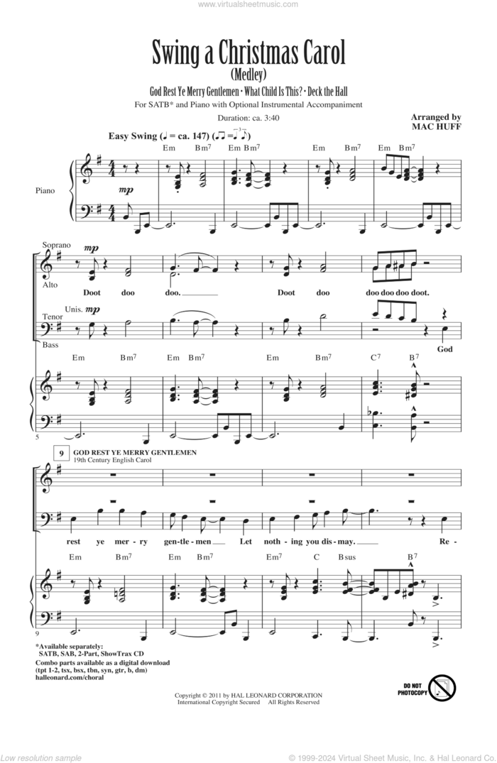 Swing A Christmas Carol (Medley) sheet music for choir (SATB: soprano, alto, tenor, bass) by Mac Huff, intermediate skill level