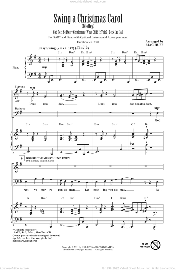 Swing A Christmas Carol (Medley) sheet music for choir (SAB: soprano, alto, bass) by Mac Huff, intermediate skill level