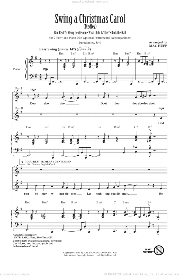 Swing A Christmas Carol (Medley) sheet music for choir (2-Part) by Mac Huff, intermediate duet