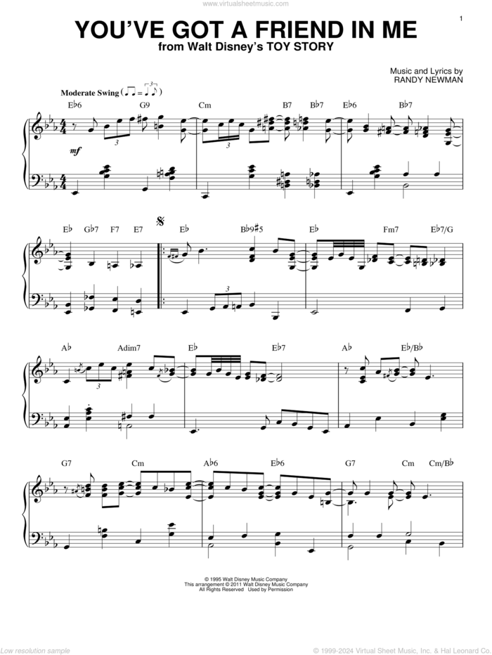 You've Got A Friend In Me [Jazz version] (from Toy Story) (arr. Brent Edstrom) sheet music for piano solo by Randy Newman, intermediate skill level