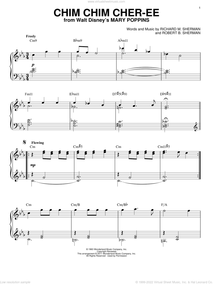 Chim Chim Cher-ee [Jazz version] (from Mary Poppins) (arr. Brent Edstrom) sheet music for piano solo by Dick Van Dyke, Brent Edstrom, Mary Poppins (Movie), Sherman Brothers, Richard M. Sherman and Robert B. Sherman, intermediate skill level