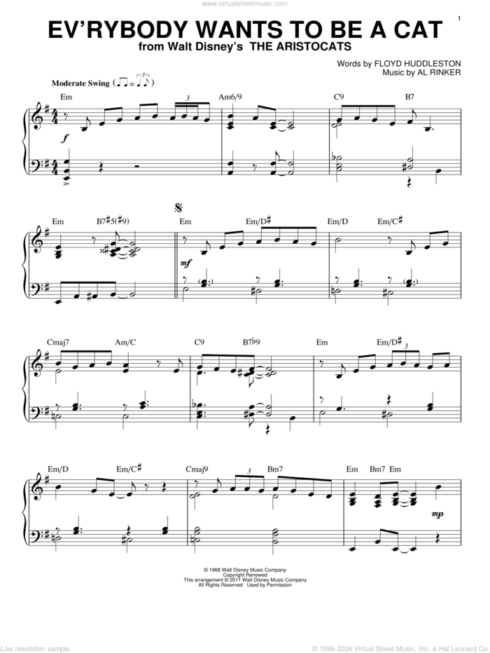 Ev'rybody Wants To Be A Cat [Jazz version] (arr. Brent Edstrom) sheet music for piano solo by Al Rinker and Floyd Huddleston, intermediate skill level