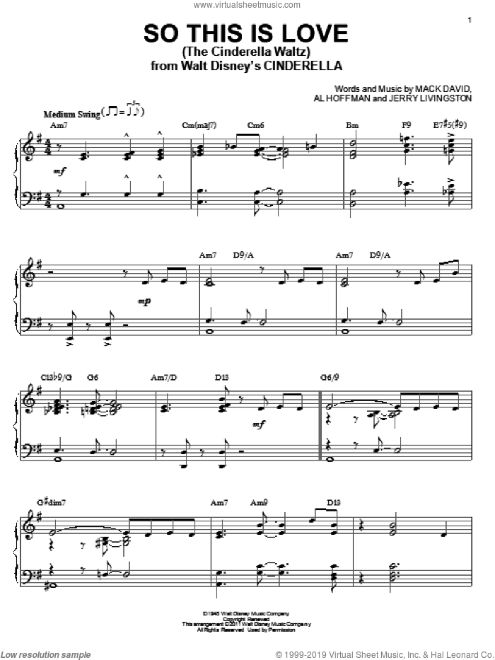 So This Is Love (The Cinderella Waltz) [Jazz version] (arr. Brent Edstrom) sheet music for piano solo by Mack David, James Ingram, Al Hoffman and Jerry Livingston, intermediate skill level