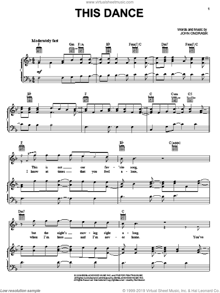 This Dance sheet music for voice, piano or guitar by Five For Fighting and John Ondrasik, intermediate skill level