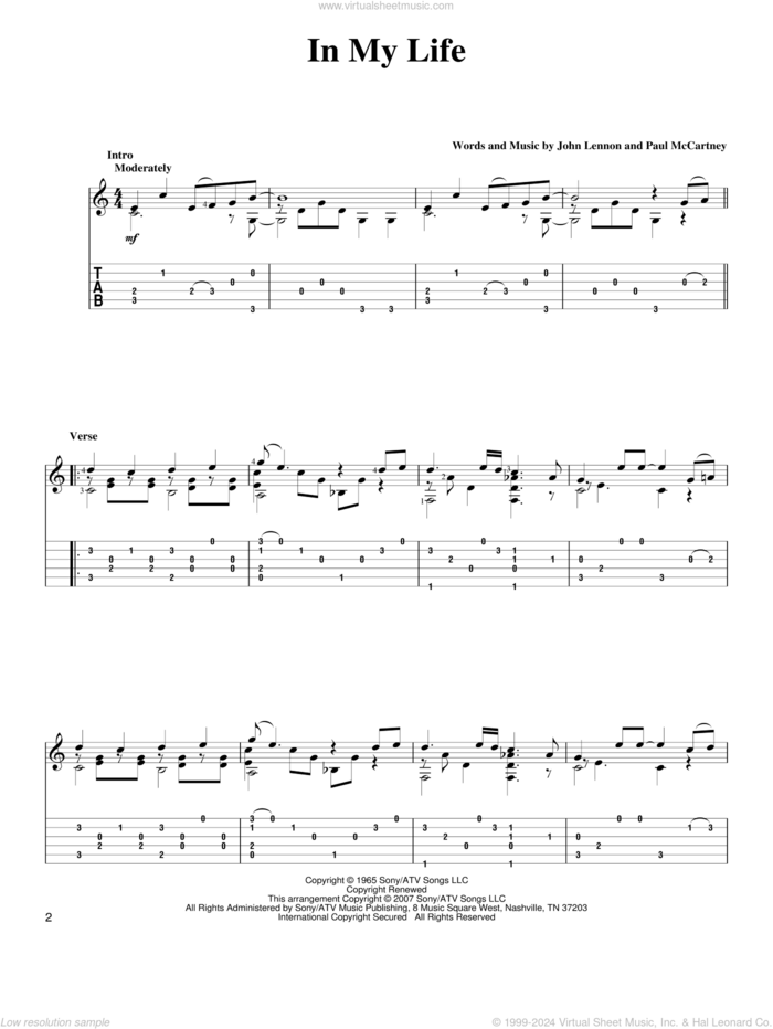 In My Life, (intermediate) sheet music for guitar solo by The Beatles, John Lennon and Paul McCartney, wedding score, intermediate skill level