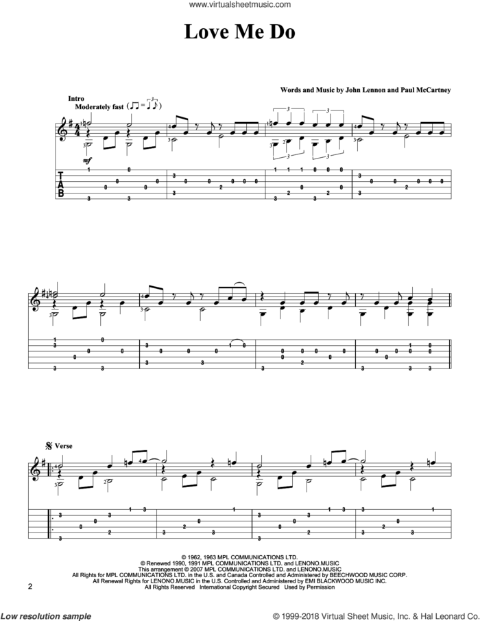 Love Me Do, (intermediate) sheet music for guitar solo by The Beatles, John Lennon and Paul McCartney, intermediate skill level