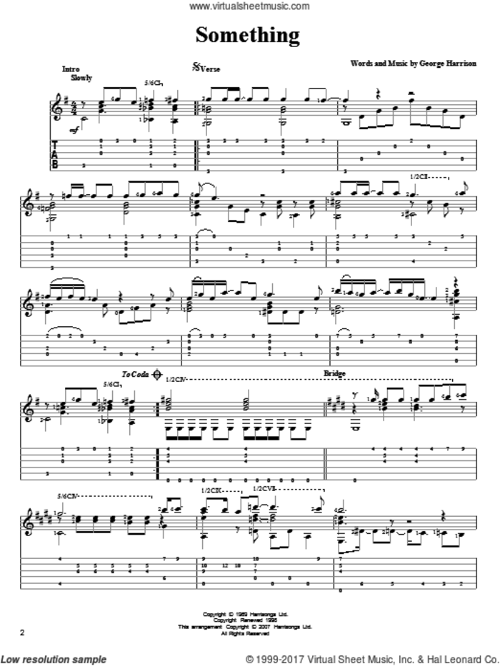 Something sheet music for guitar solo by The Beatles and George Harrison, intermediate skill level