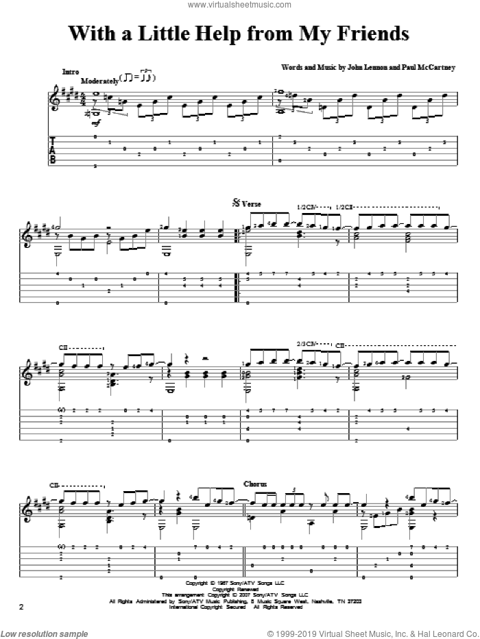 With A Little Help From My Friends sheet music for guitar solo by The Beatles, John Lennon and Paul McCartney, intermediate skill level