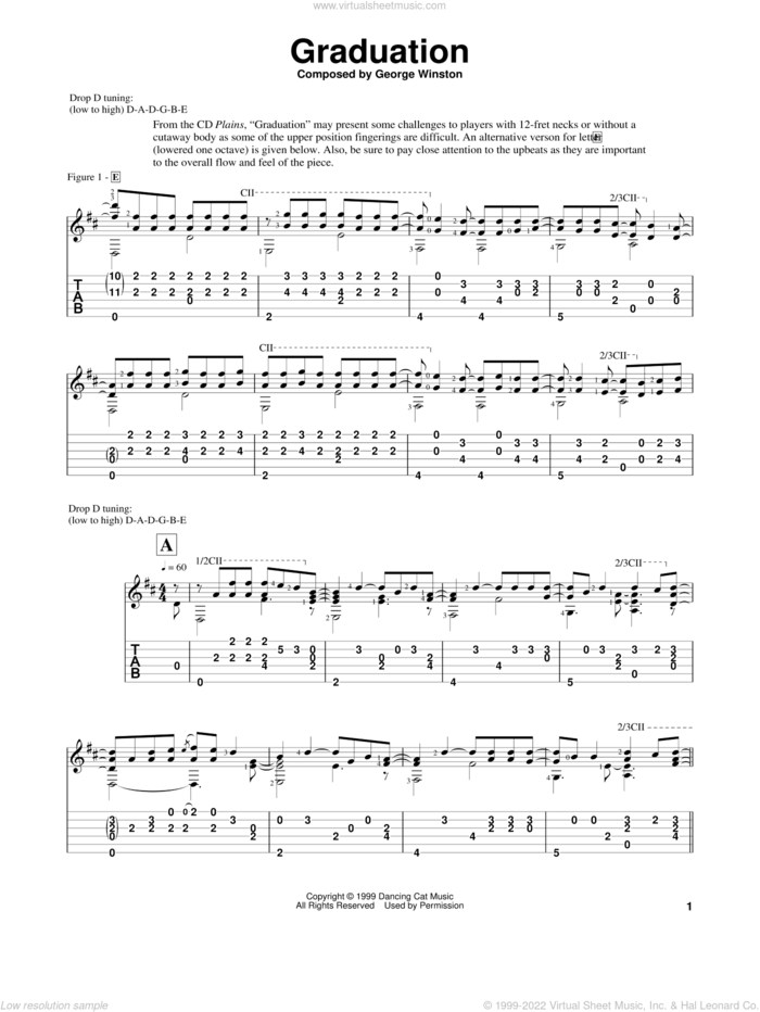 Graduation sheet music for guitar solo by George Winston and Edward E. Wright, intermediate skill level