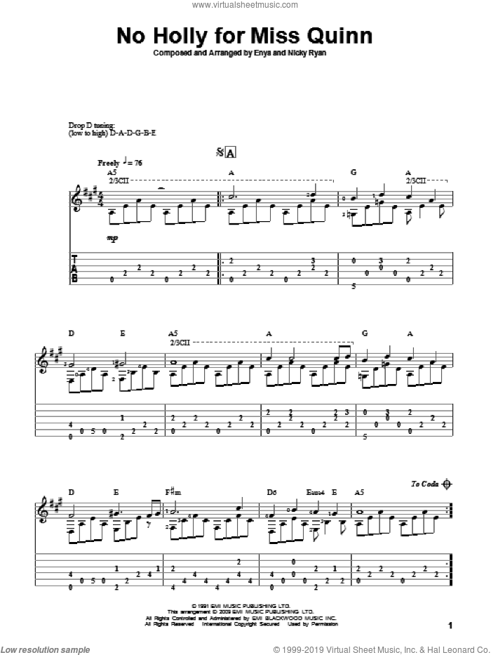 No Holly For Miss Quinn sheet music for guitar solo by Enya and Nicky Ryan, intermediate skill level