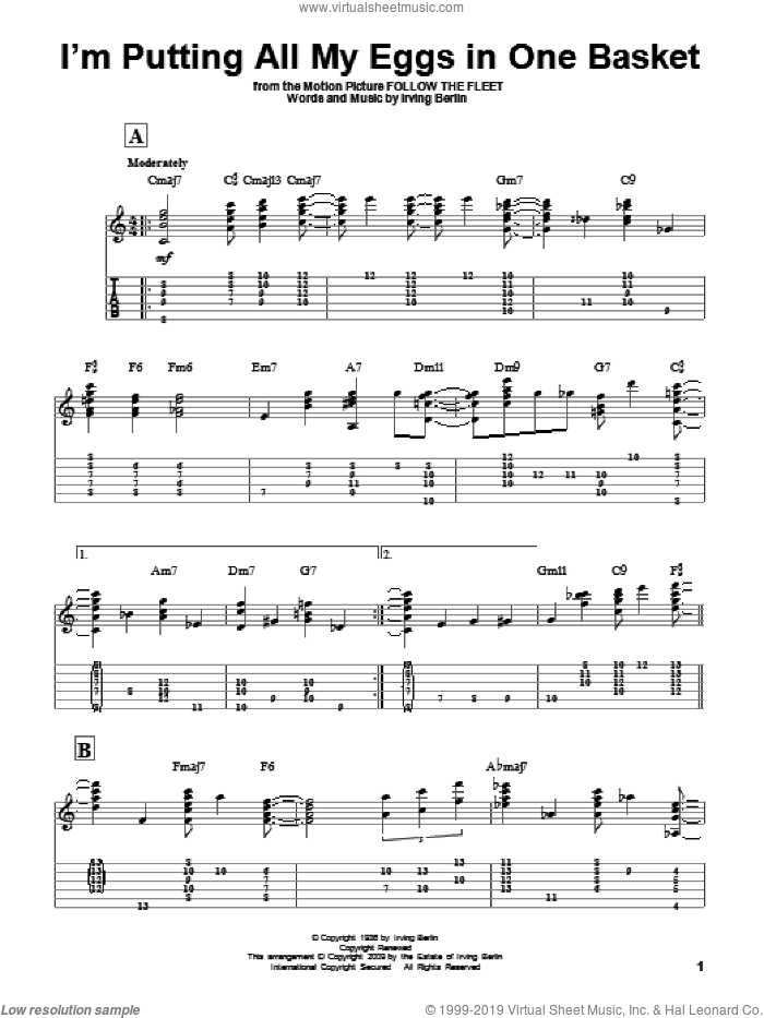 I'm Putting All My Eggs In One Basket sheet music for guitar solo by Irving Berlin, intermediate skill level