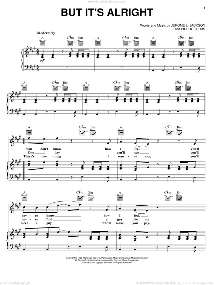 But It's Alright sheet music for voice, piano or guitar by Huey Lewis & The News, J.J. Jackson, Jerome L. Jackson and Pierre Tubbs, intermediate skill level