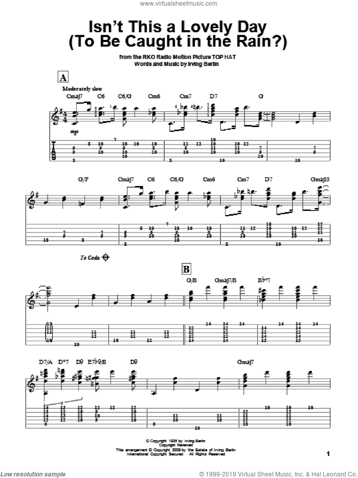 Isn't This A Lovely Day (To Be Caught In The Rain?) sheet music for guitar solo by Irving Berlin, intermediate skill level