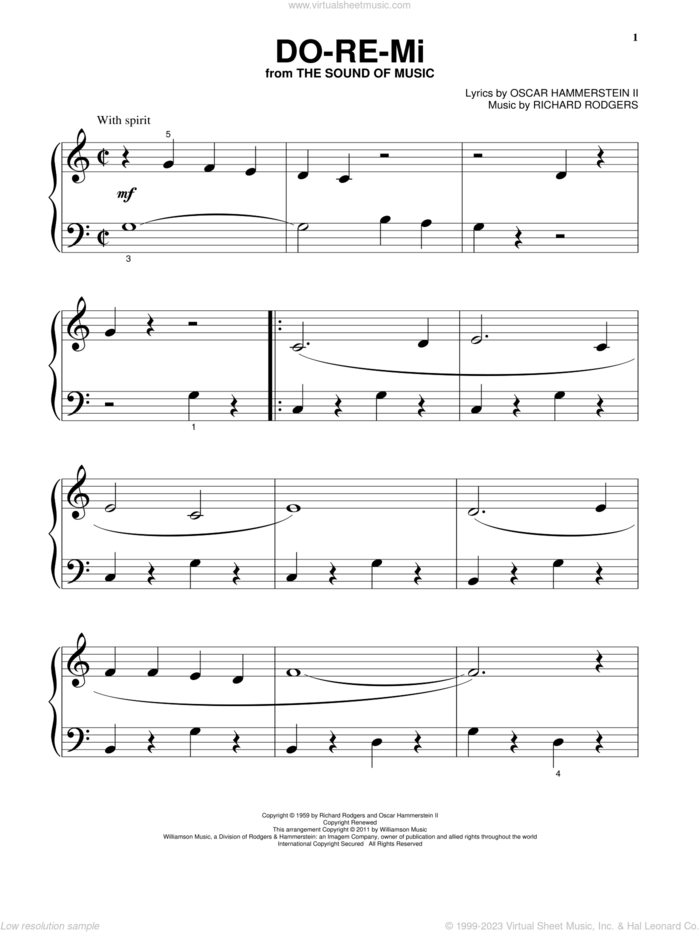 Do-Re-Mi, (beginner) sheet music for piano solo by Rodgers & Hammerstein, The Sound Of Music (Musical), Oscar II Hammerstein and Richard Rodgers, beginner skill level