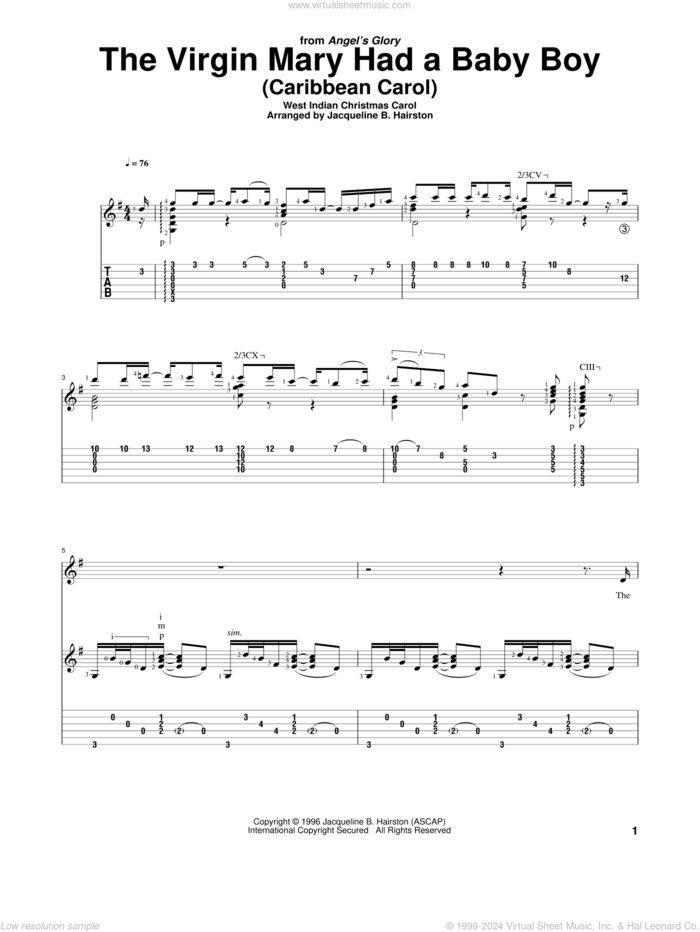 The Virgin Mary Had A Baby Boy sheet music for guitar solo  and Christopher Parkening, intermediate skill level