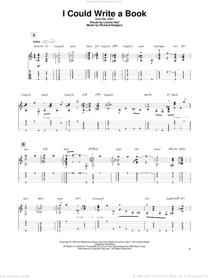 I Could Write A Book sheet music for guitar solo by Richard Rodgers, Jerry Butler, Miles Davis, Rodgers & Hart and Lorenz Hart, intermediate skill level