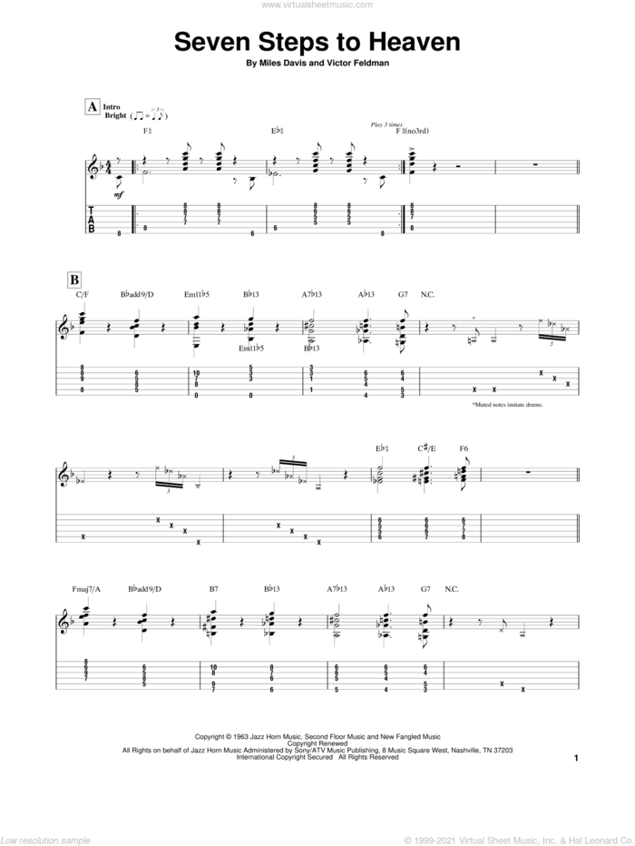 Seven Steps To Heaven sheet music for guitar solo by Miles Davis and Victor Feldman, intermediate skill level