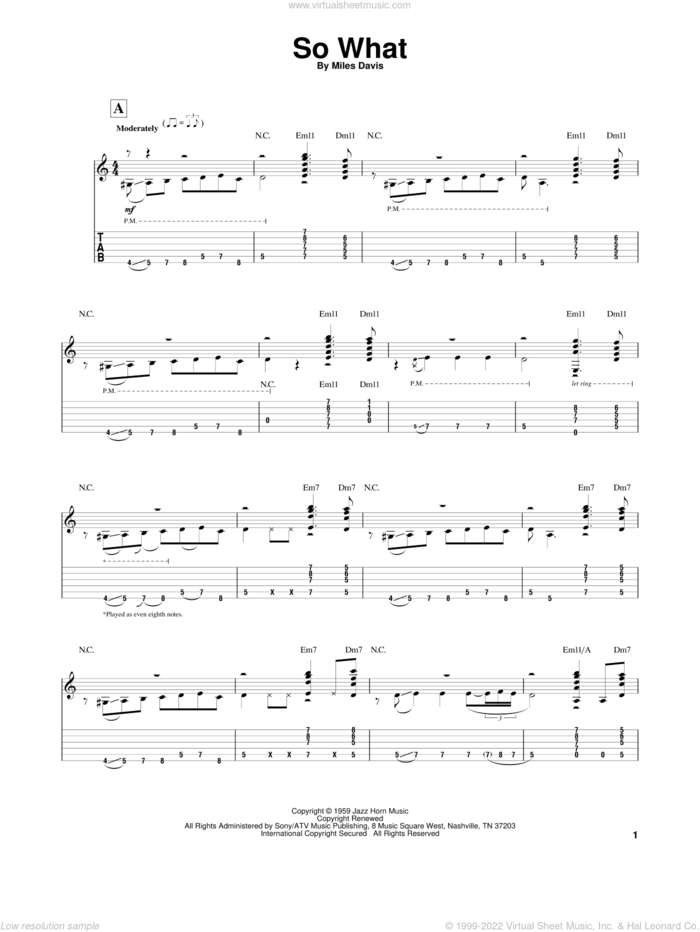 So What sheet music for guitar solo by Miles Davis, intermediate skill level