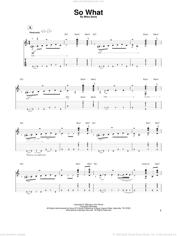 So What sheet music for guitar solo by Miles Davis, intermediate skill level