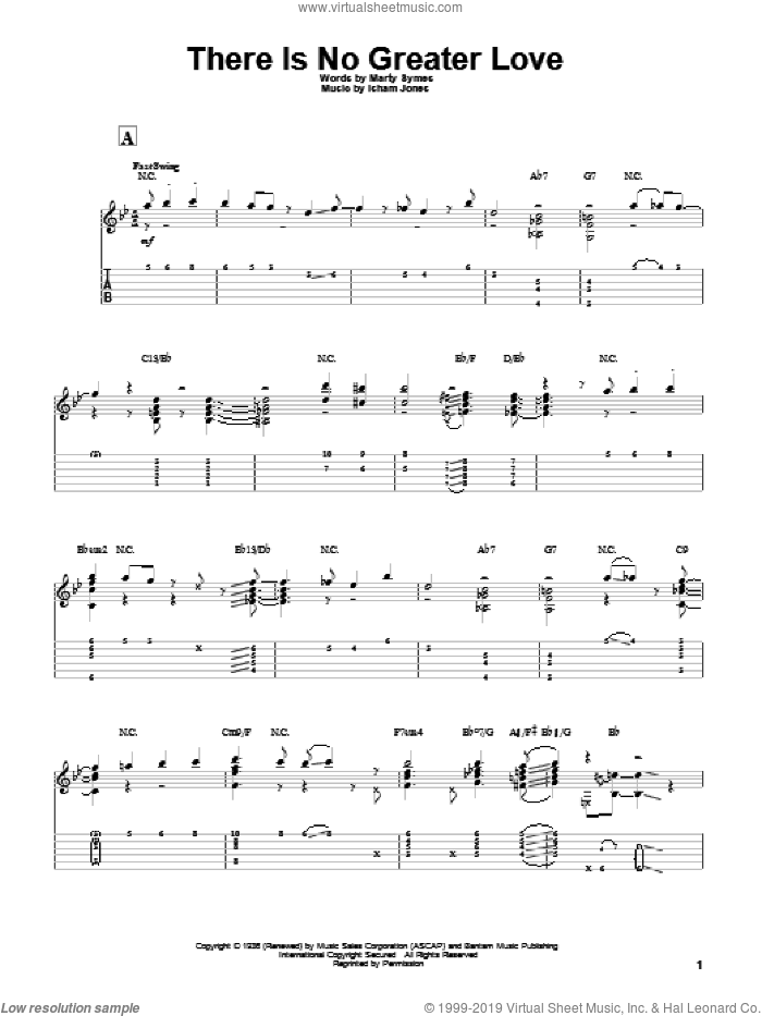 There Is No Greater Love sheet music for guitar solo by Miles Davis, Isham Jones and Marty Symes, intermediate skill level