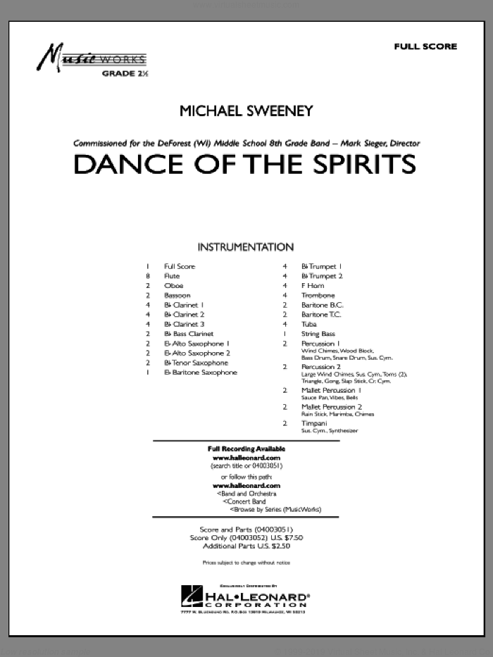 Dance Of The Spirits (COMPLETE) sheet music for concert band by Michael Sweeney, intermediate skill level