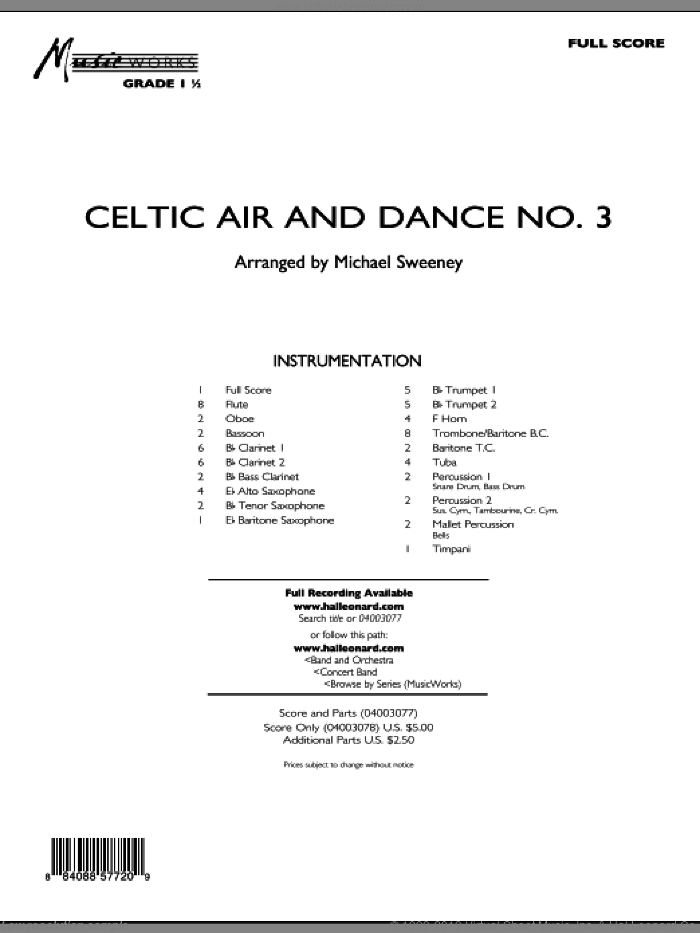 Celtic Air and Dance No. 3 (COMPLETE) sheet music for concert band by Michael Sweeney, intermediate skill level