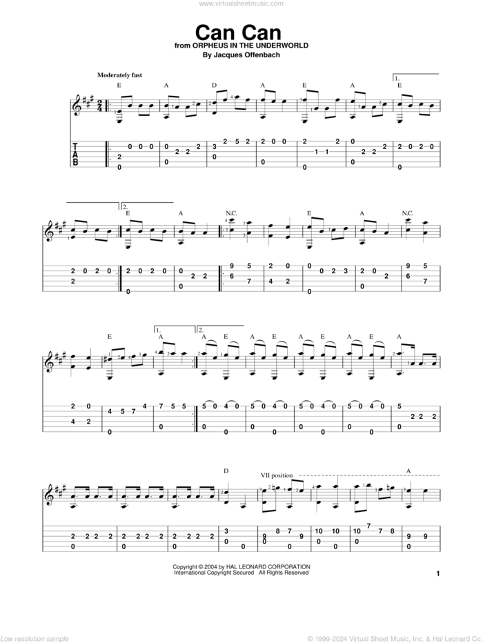 Can Can sheet music for guitar solo by Jacques Offenbach, classical score, intermediate skill level