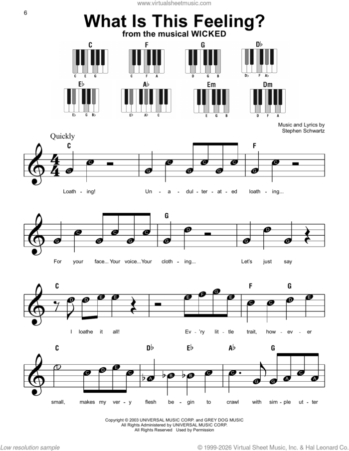 What Is This Feeling? (from Wicked), (beginner) (from Wicked) sheet music for piano solo by Stephen Schwartz, beginner skill level