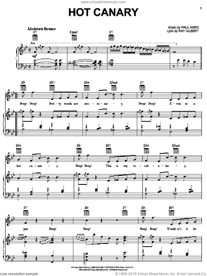 The Hot Canary sheet music for voice, piano or guitar by Paul Nero, intermediate skill level