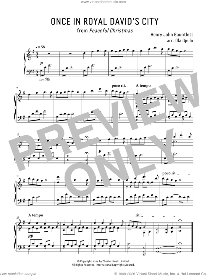 Once In Royal David's City sheet music for piano solo by Ola Gjeilo, Henry Gauntlett and Miscellaneous, intermediate skill level