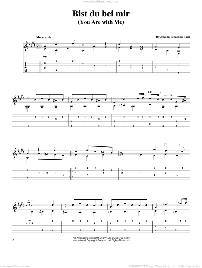 Bist Du Bei Mir (You Are With Me) sheet music for guitar solo by Johann Sebastian Bach, classical wedding score, intermediate skill level