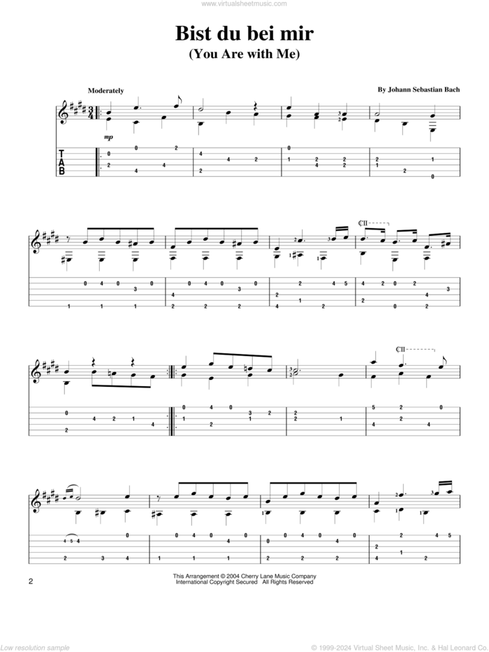 Bist Du Bei Mir (You Are With Me) sheet music for guitar solo by Johann Sebastian Bach, classical wedding score, intermediate skill level